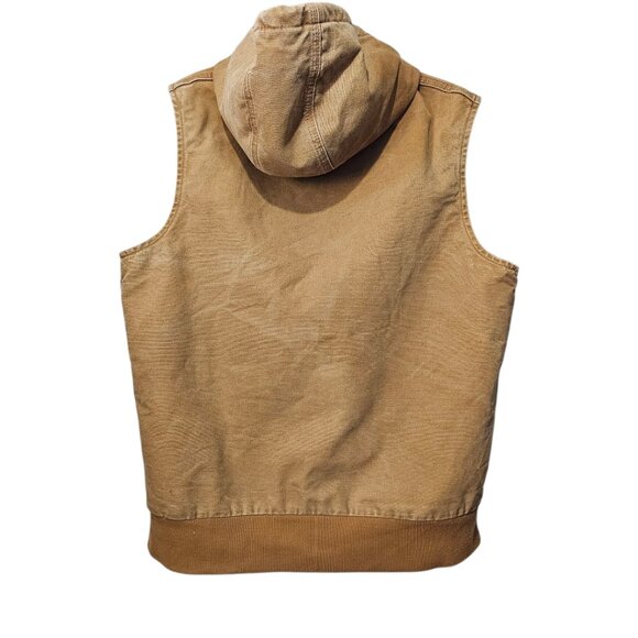 Carhartt Canvas Cotton Duck Zip Up Lined Tan Hooded Work Utility Sleeveless Vest - Picture 8 of 12